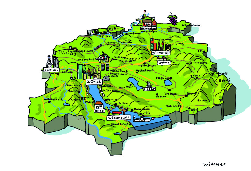 Relief-Wimmelbild des Kantons Zürich